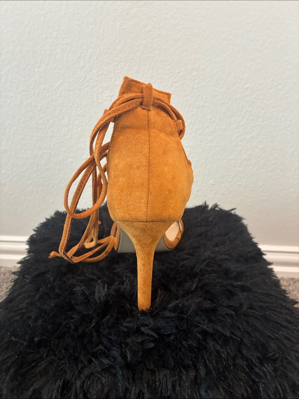 Suede Lace-Up High Heel Sandals in Rust - Picture 5 of 6